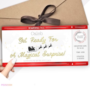 Carte à gratter personnalisée pour Noël, carte d'embarquement - cadeau surprise pour les vacances et les voyages - idée originale - faux pass pour une destination surprise