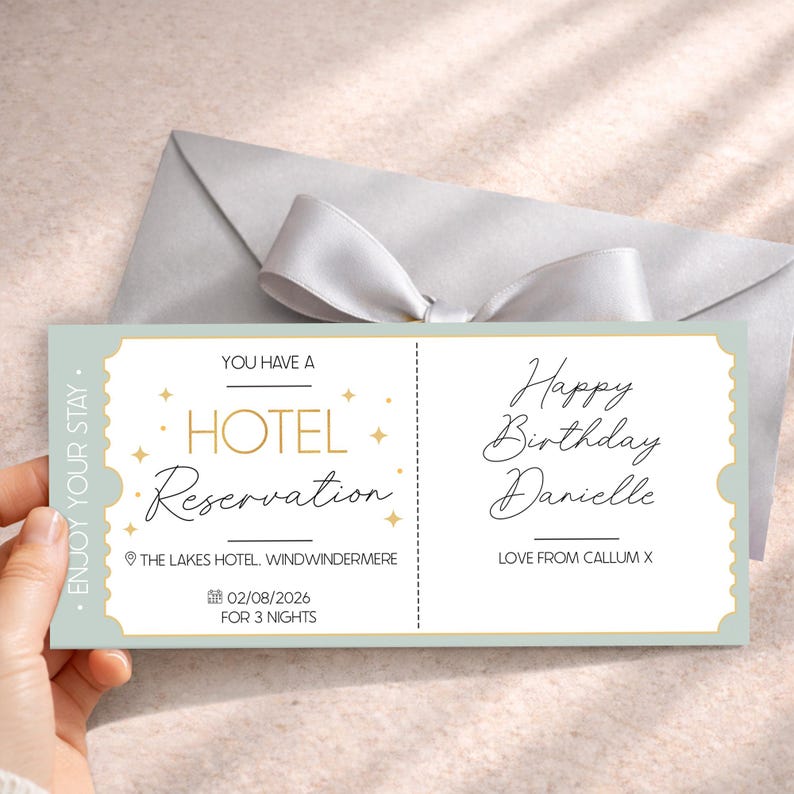 Personalised Surprise Hotel Stay Gift Voucher | Weekend Getaway Ticket | Perfect Gift Idea for Birthdays, Anniversaries & Christmas Sage