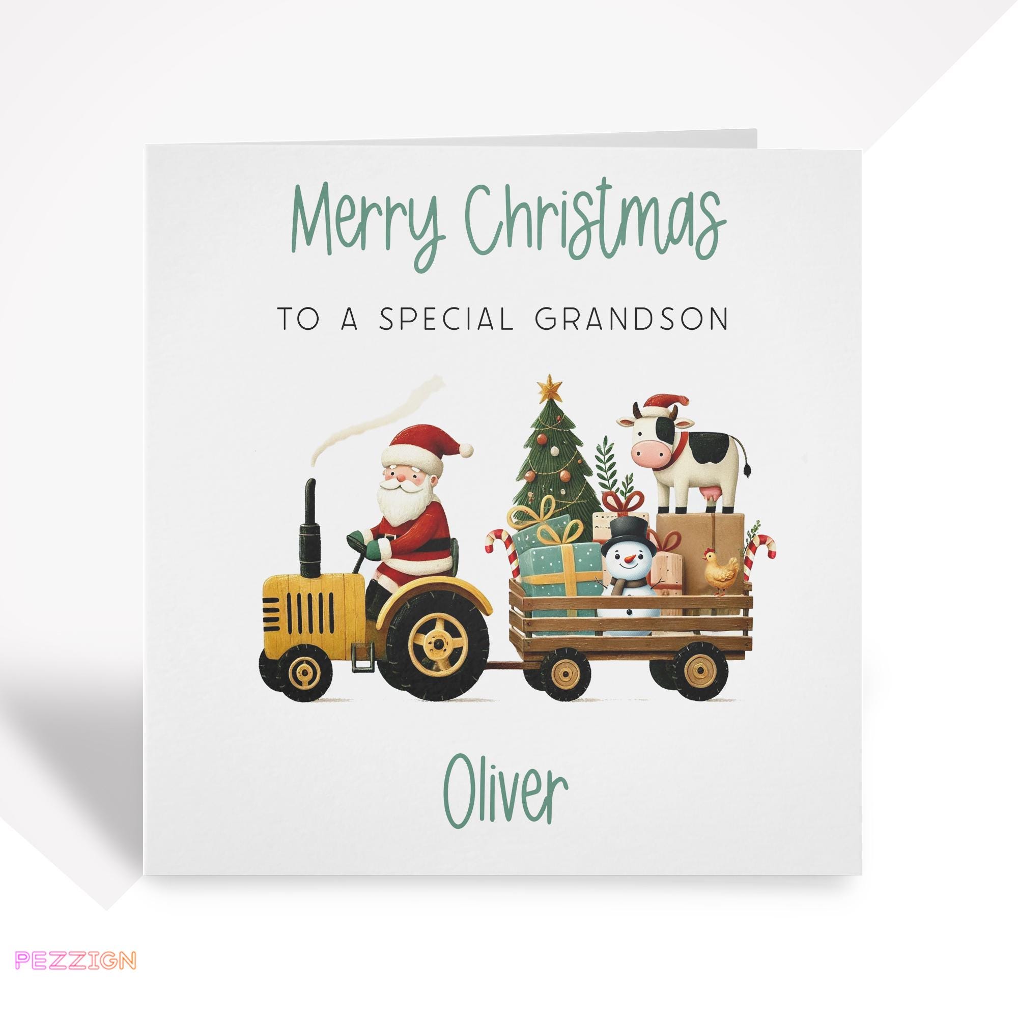 Biglietto Di Natale Per Nipote - 24x16 Cm - Con Pinguino Festivo E Spazio Per Dedica - Carta Di Qualità