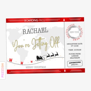 Personalised Christmas Boarding Pass Scratch Card Voucher For Surprise Holiday Trip Weekend Away Travel Unique Gift Idea