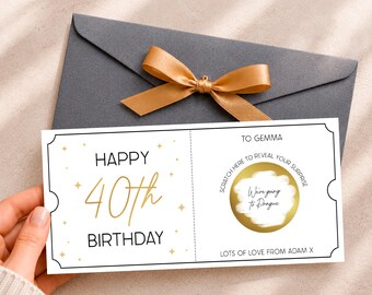 パーソナライズされた40歳の誕生日スクラッチカード - コンサート、休暇、週末旅行へのサプライズギフト | 彼氏や彼女へのユニークなギフト