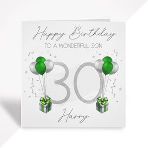 Carte d'anniversaire personnalisée | Carte de voeux argentée verte pour lui | Frère, fils, filleul, soeur, petit-fils, ami, petit ami