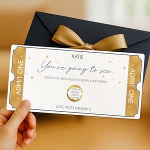 Biglietto gratta e vinci personalizzato con biglietto d'oro - Regalo a sorpresa per un concerto, un musical, un teatro o un'esperienza / Compleanno o Occasione speciale