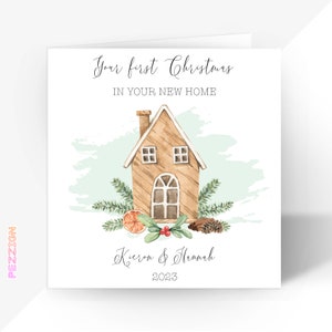 Cartão personalizado de primeiro Natal em nova casa - presente de inauguração para casais, família, filho, filha, amigos | Lembrança de Natal da Casa Nova