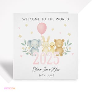 Biglietto di auguri personalizzato per neonata – Benvenuta al mondo – Regalo rosa per bambina, ricordo per figlia, nipote o figlioccia