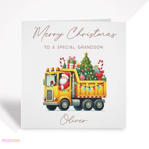 Kerstkaart kerstman dumptruck voor kleine jongen, zoon, kleinzoon, neefje of petekind | Kerstkaart vrachtwagen of wagen