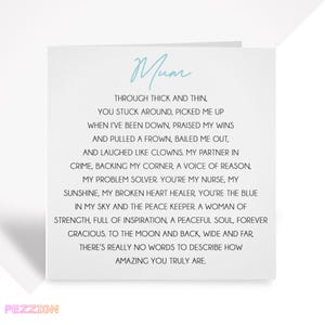 Muttertags-Gedicht-Karte | Personalisiert für Mama, Oma, Stiefmutter, Nan | Muttertagsgeschenk für Mama | Muttertags-Vers