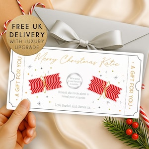 Personalised Christmas Scratch Card for Surprise Gift Reveal | Custom Scratch-Off Xmas Ticket | Concert, Spa, Holiday, Experience Voucher