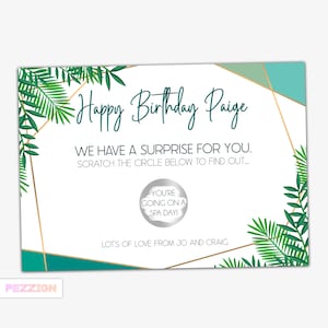 Bon de révélation de carte à gratter personnalisé, idée cadeau, surprise pour anniversaire, anniversaire, week-end, journée au spa, toutes les occasions