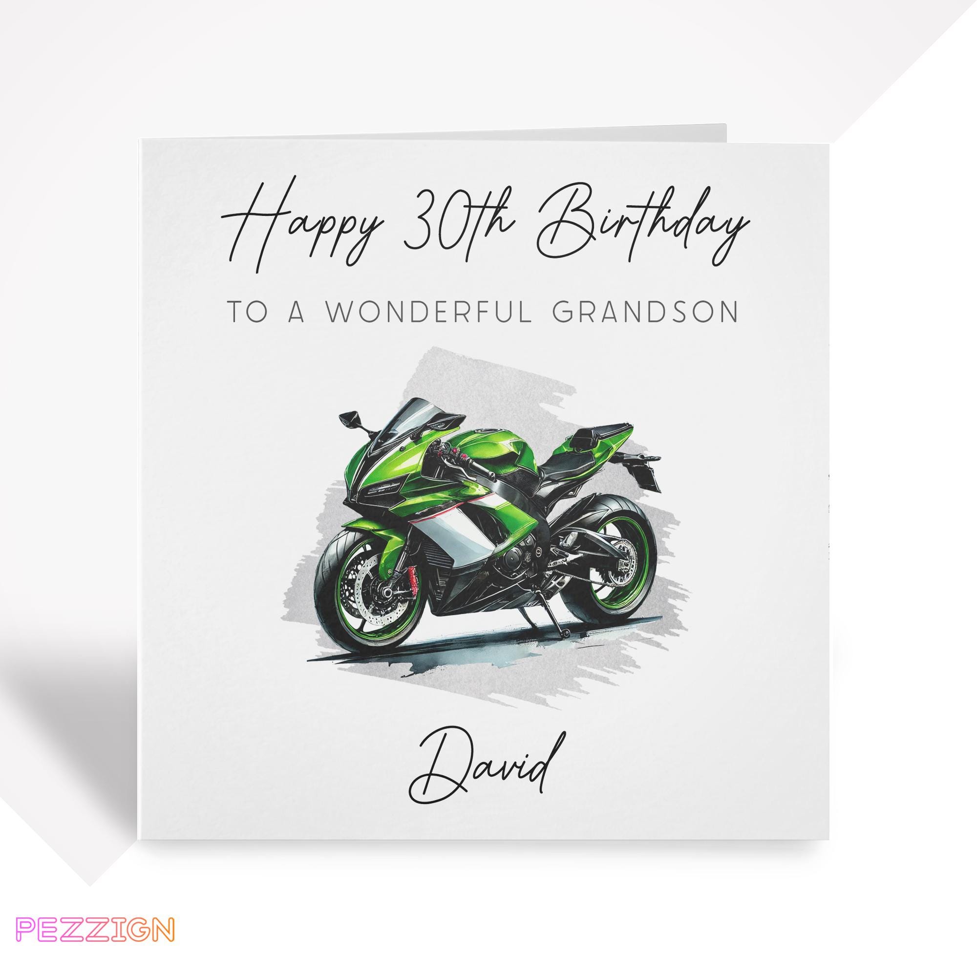 GFC - Biglietto di Auguri di Compleanno Personalizzato per Motocicletta e Moto, Colore Acquerello, 12,7 x 17,8 cm
