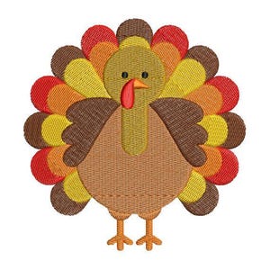 Cute Thanksgiving Turkey with Fill Stitch: Machine Embroidery Design (4x4 & 5x7) Multi formats included