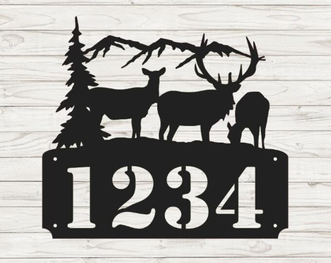Elk Scene 3 Horizontal Home Address Sign | Custom Address Plaque | Rustic Address Plaque