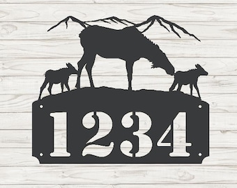 Momma Moose and Calves Horizontal Home Address Sign | Custom Address Plaque | Rustic Address Plaque