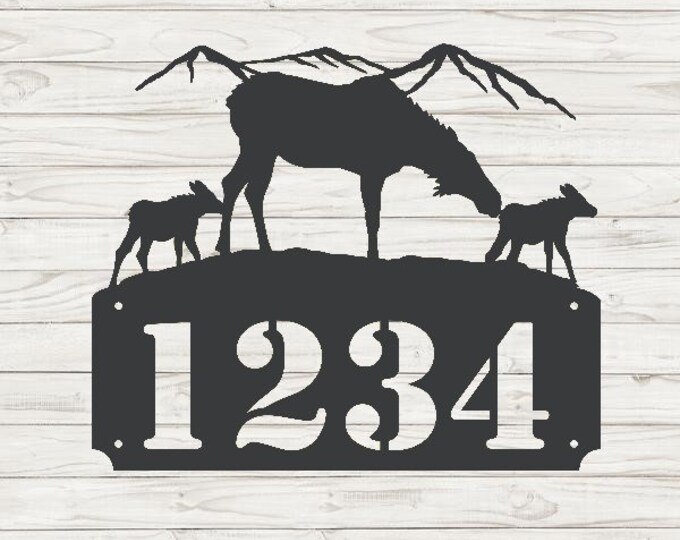 Momma Moose and Calves Horizontal Home Address Sign | Custom Address Plaque | Rustic Address Plaque