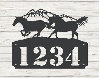 Mustang High Country Horizontal Home Address Sign | Custom Address Plaque | Rustic Address Plaque