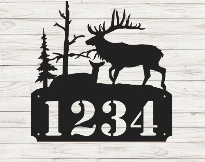 Elk Scene 1 Horizontal Home Address Sign | Custom Address Plaque | Rustic Address Plaque