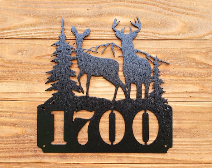 Whitetail Deer Horizontal Home Address Sign | Custom Address Plaque | Rustic Address Plaque