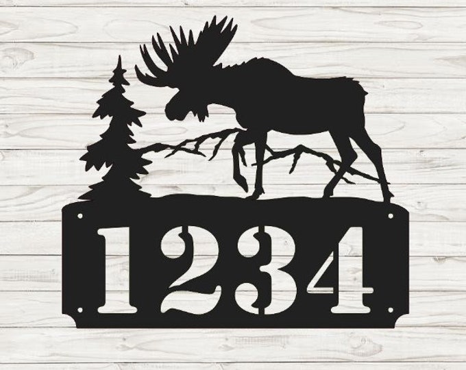 Bull Moose Horizontal Home Address Sign | Custom Address Plaque | Rustic Address Plaque