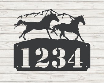 Mustangs Horizontal Home Address Sign | Custom Address Plaque | Rustic Address Plaque