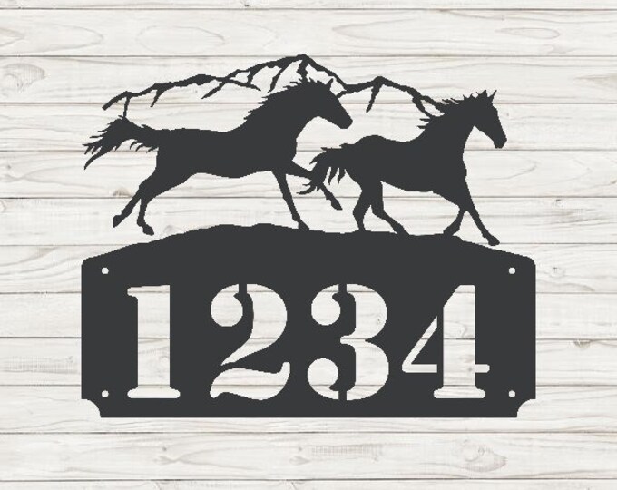 Mustangs Horizontal Home Address Sign | Custom Address Plaque | Rustic Address Plaque