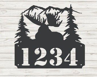 Bull Moose Bedding Down Horizontal Home Address Sign | Custom Address Plaque | Rustic Address Plaque