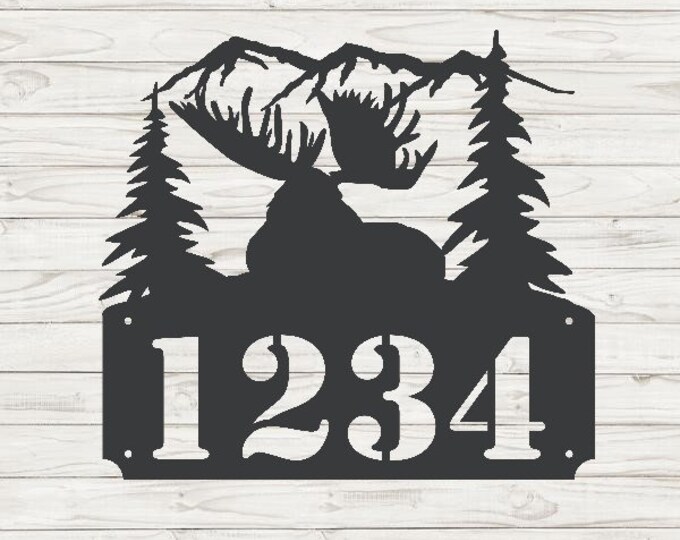 Bull Moose Bedding Down Horizontal Home Address Sign | Custom Address Plaque | Rustic Address Plaque