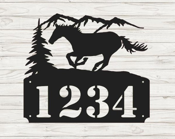 Stallion Horizontal Home Address Sign | Custom Address Plaque | Rustic Address Plaque
