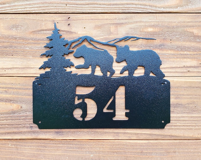 Bear Cubs Horizontal Home Address Sign | Custom Address Plaque | Rustic Address Plaque