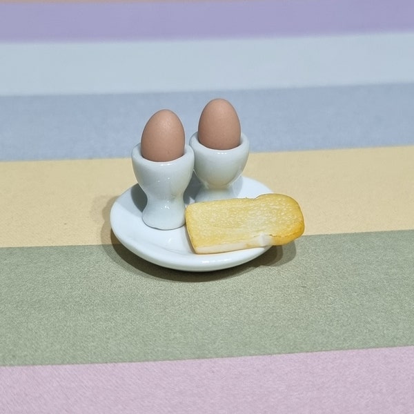 Miniature eggs and toast  - with plate dollshouse miniatures.