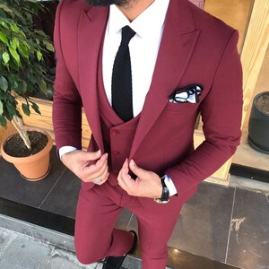 Maroon Suit for Men, 3 Piece Suit Formal Suit for Wedding, Dinner, Prom ...