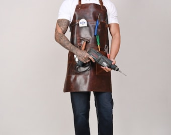 Customized Leather Apron Outdoor Camping BBQ Apron for Grill Kitchen- Woodwork Chef Butcher Handcraft Bowturner