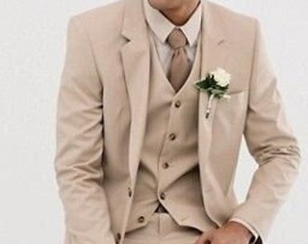 Beige suit for men, 3 piece suit for groom and groomsmen, elegant wear for wedding, prom, dinner, office wear, party wear suit.