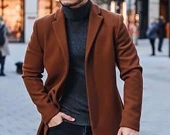 Man rustic brown tweed Overcoat-Vintage Long Trench Coat-winter wear jacket -woolen pea coat customize man jacket for Christmas gift