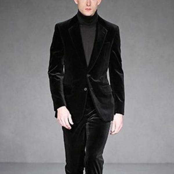 Black velvet suit for men, 2 piece suit for party wear, prom, dinner, wedding, elegant wear like party wear blazer , coat.