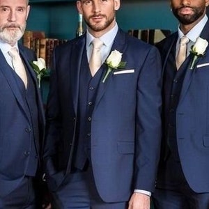 Man navy blue 3 piece suit, wedding dinner party wear suit. Customize suit, formal suit for men.