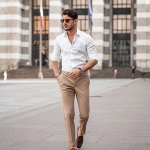 Primitivo Mente vulgar Camisa blanca elegante para hombre pantalón gris para ropa de - Etsy España