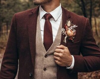 Man maroon tweed suit,3 piece suit, wedding dinner prom groom & groomsman suit, customize suit, winter suit