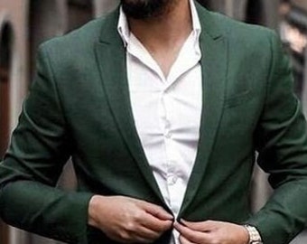 Green suit for men, 2 piece suit for prom, wedding, office wear, party wear, dinner suit, elegant suit for men, bespoke suit.