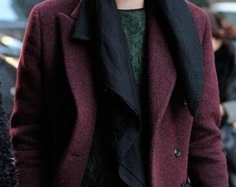 customize burgundy overcoat woolen long coat winter wear jacket tweed overcoat woolen pea coat Christmas gift