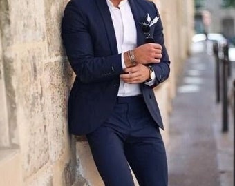 Blue suit for men,  2 Piece suit for groom and groomsmen, elegant wear for prom, dinner, beach wedding, summer wedding suit.