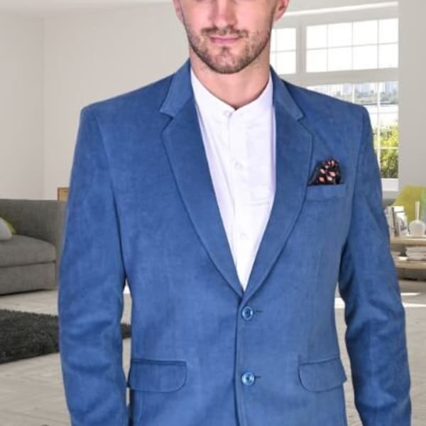 Man blue suede blazer- dinner, prom, party wear coat-groom & groomsmen winter wedding-customized blazers