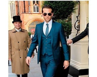 Teal blue suit for men, 3 piece suit for groom and groomsmen, elegant suit for prom, dinner, party wear, office wear.