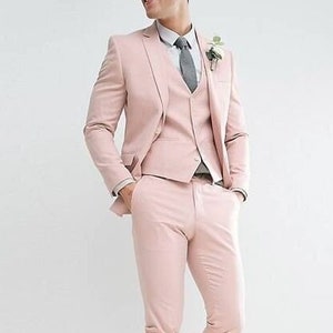 Pink Suit for Men, 3 Piece Suit for Groom and Groomsmen, Elegant Wear ...