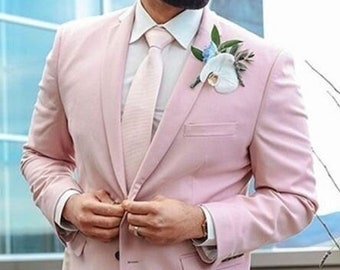 Pink suit for men, 2 piece suit for groom and groomsmen, formal suit for prom, dinner, beach wedding, summer wedding, slim fit suit.