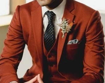 Man suit, rust 3 piece suit, groom & groomsmen suit, wedding dinner party wear suit, customize suit, summer outfit