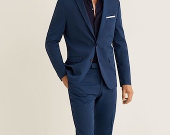 Blue suit for men, 2 Piece suit for wedding, dinner, beach wedding, summer wedding suit, tuxedo suit, bespoke suit for men.