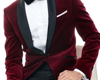 Maroon velvet suit wedding velvet suit men velvet blazer groom wear jacket gift for him party wear blazer dinner suit prom velvet suit