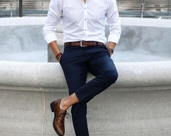 Men Elegant White Shirt Blue Trouser 