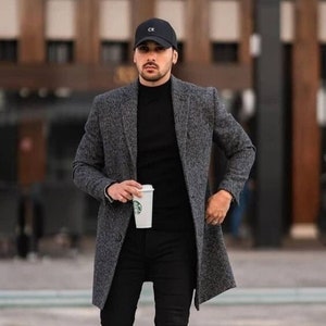 Man Grey Long Coat Tweed Overcoat Long Trench Coat Man New Jacket Winter  Jacket-long Jacket-tweed Coat-customized Coat Christmas Gift 