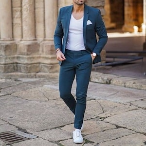 Blue Suit for Men, 2 Piece Suit for Groom and Groomsmen, Elegant Wear ...